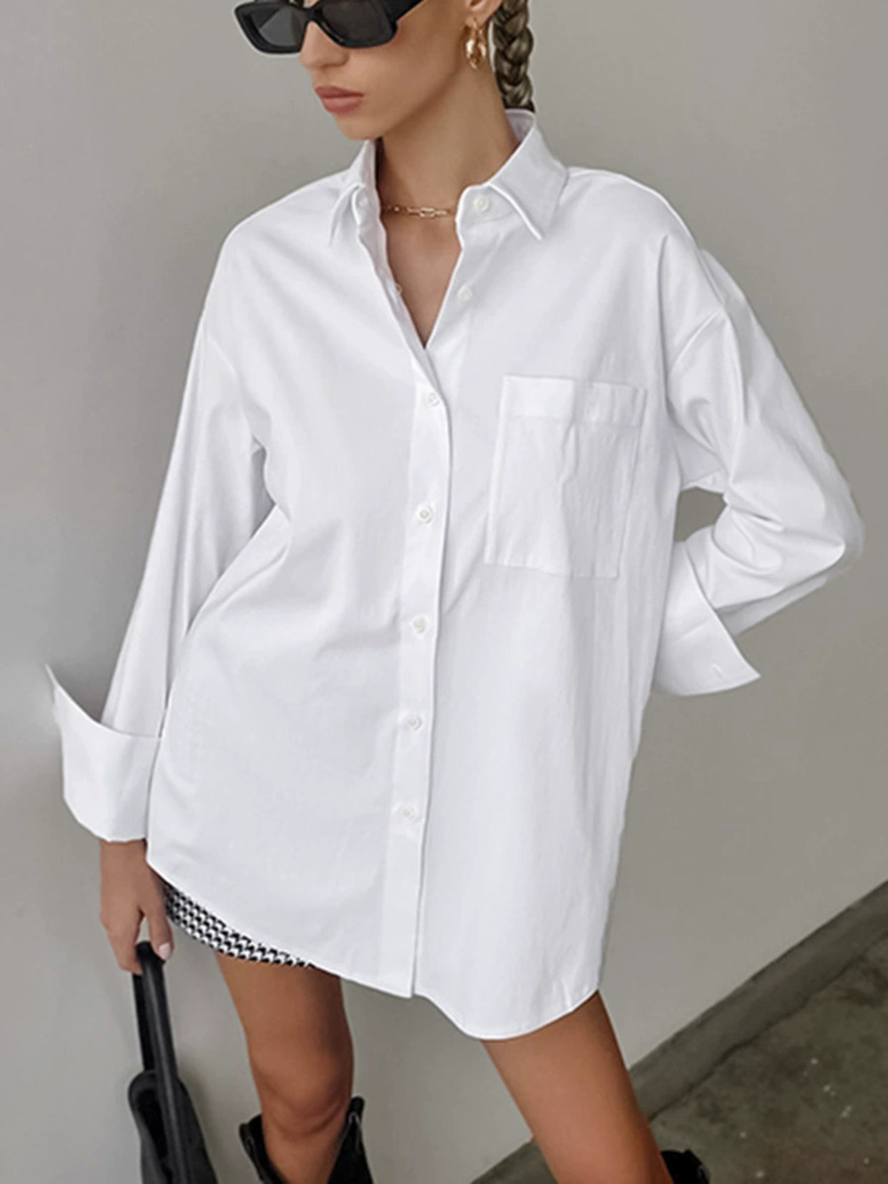 Forever 21 Loose Cotton White Blouse Basic Autumn